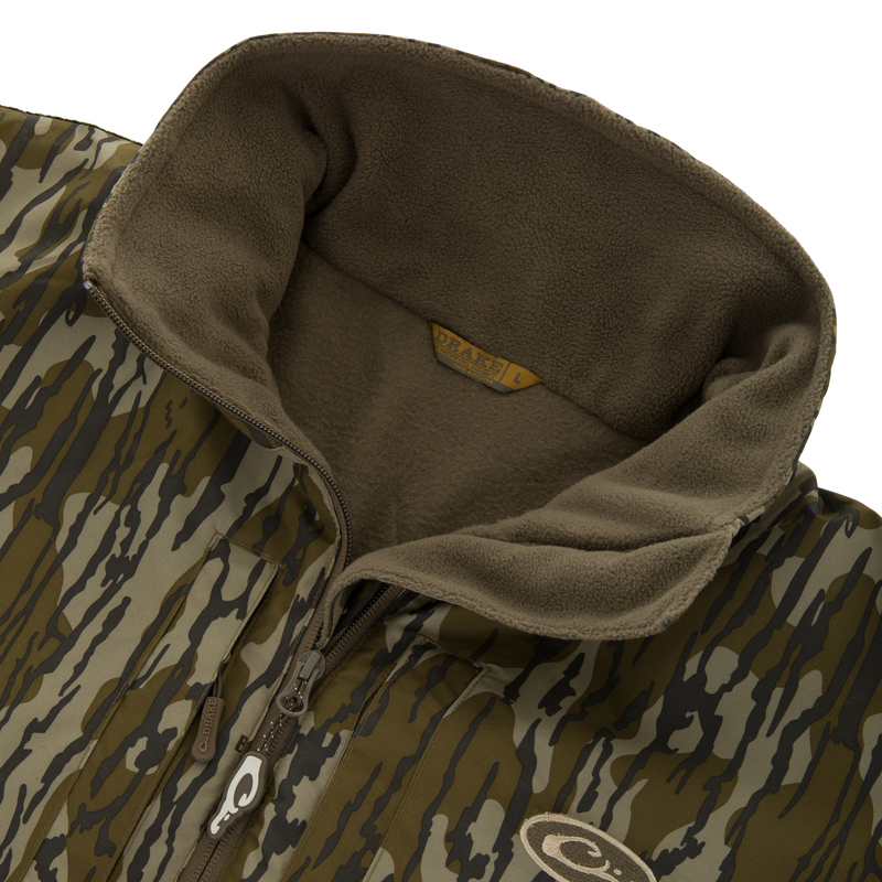 BFCM - MST Camo Eqwader 1/4 Zip Jacket, featuring a bark camo print with waterproof upper and breathable fleece lower, designed for optimal comfort in waders.