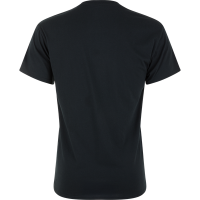 Back view of Drake Graphic Logo T-Shirt, showcasing its plain black design. Made from a cotton-polyester blend, it's lightweight and ideal for casual, everyday wear.