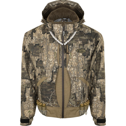 A waterproof/windproof Guardian Elite™ Flooded Timber Jacket - Shell Weight with multiple pockets and adjustable features.