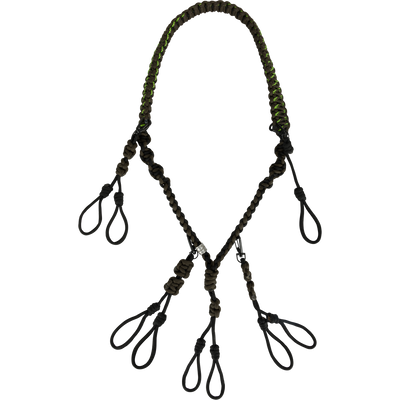 Caller's Lanyard: A fashion accessory necklace made of soft, comfortable Polypropylene braided cord. Features a wide collar for comfortable wear and customizable call organization with multiple double-loop connections. Perfect for hunting and outdoor activities.