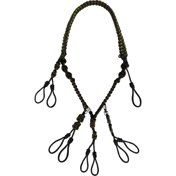 Caller's Lanyard: A fashion accessory necklace made of soft, comfortable Polypropylene braided cord. Features a wide collar for comfortable wear and customizable call organization with multiple double-loop connections. Perfect for hunting and outdoor activities.