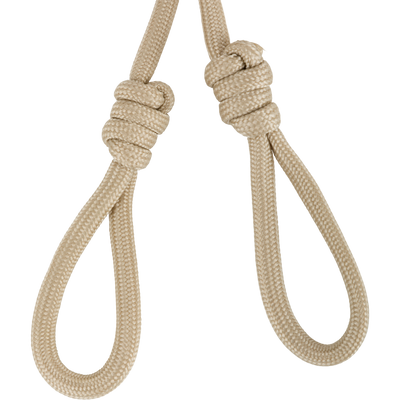 Caller's Lanyard: A close-up of a soft, Polypropylene braided cord with multiple double-loop call connections and an upper clip connection for customizable call positioning.