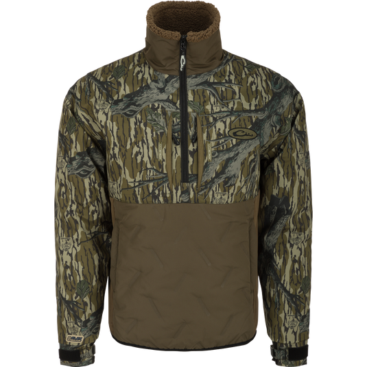 LST Guardian Flex Double Down Eqwader 1/4 Zip: A waterproof/windproof camouflage jacket with insulation, elbow protection, and multiple chest pockets.