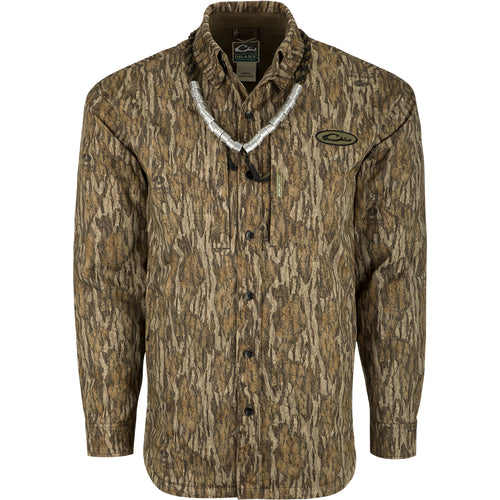 MST Fleece-Lined Guardian Flex Jac-Shirt: A long sleeved shirt with a tree pattern, perfect for fluctuating weather conditions. Features include waterproof/windproof/breathable fabric, fleece-lined body, and quilted sleeves. Plenty of pocket storage for calls and essentials.