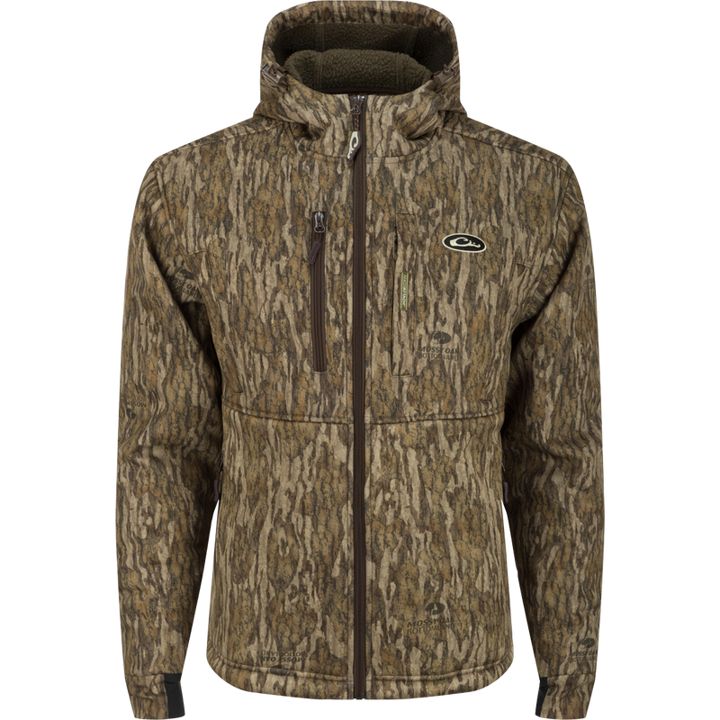 MST Hole Shot Hooded Windproof Eqwader Full Zip Jacket with 3-layer upper body and hood for wind protection. Sherpa-lined bonded breathable lower body keeps you warm. High handwarmer and zippered slash pockets for storage. Drawcord adjustable waist and hood for quick adjustments.