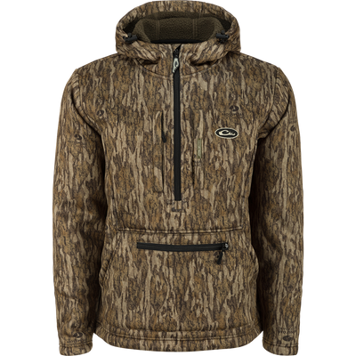 Ultimate Wader Quarter Zip Hoodie with Sherpa lining, showcasing a close-up of the zipper and fur detail, ideal for layering in mid-season temperatures.