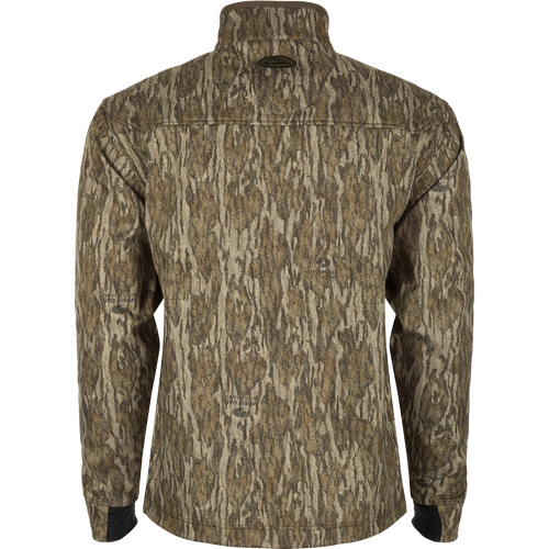 MST Windproof Softshell Jacket - Realtree: A jacket with a tree pattern, featuring a windproof membrane, adjustable drawcord waist, and multiple zippered pockets for secure storage. Stay warm and dry in all weather with this high-quality hunting gear from Drake Waterfowl.