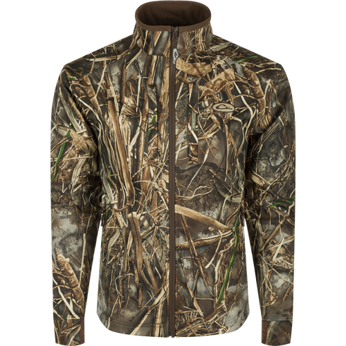 MST Windproof Softshell Jacket - Realtree: A camouflage jacket with adjustable drawcord waist, zippered vents, and multiple pockets for essentials.