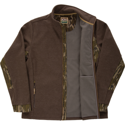 MST Heritage Hybrid Windproof Jacket with grey fleece lining, camouflage trim, and zippered pockets, designed for durability and comfort in outdoor activities.