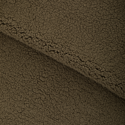 Close-up of olive green sherpa fleece from a Slacker Quarter Zip Hoodie with High Handwarmer Pockets folded over itself.