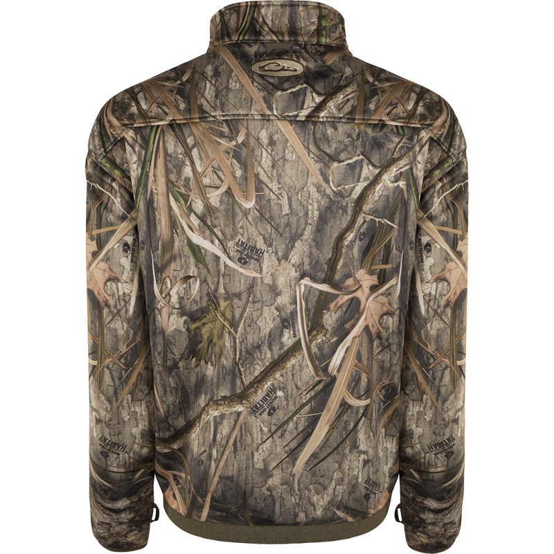 MST Endurance Hybrid Liner Full Zip Jacket: A camouflage jacket made of breathable Endurance fabric, featuring multiple pockets, drawstring waist, and elastic cuffs.
