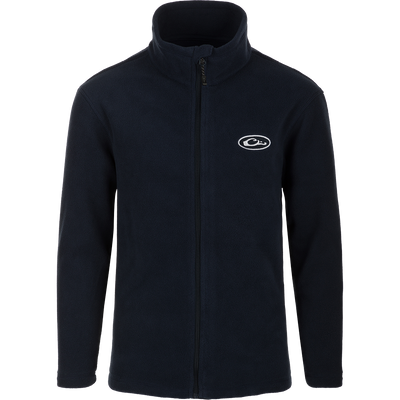 Youth Camp Fleece Full Zip jacket with logo, anti-pill treatment, moisture-wicking, Magnattach pocket, and handwarmer pockets.