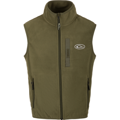 A durable and comfortable Youth Camp Fleece Vest with anti-pill treatment, moisture-wicking properties, and secure storage options.