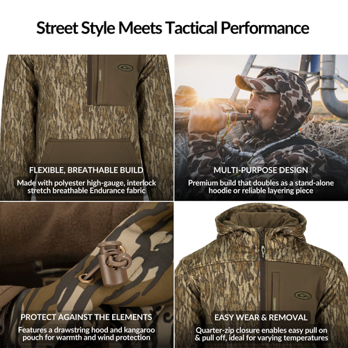 MST Endurance Hoodie With Kangaroo Pouch featuring breathable fabric, fleece-lined hood, and Magnattach™ chest pocket, ideal for mobility and comfort in warm conditions.