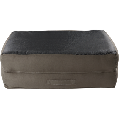 Team Gun Dog Landing Zone Premium Canvas Dog Couch with a muted brown and black design, featuring a portable cushion with a handle and slip-resistant bottom.