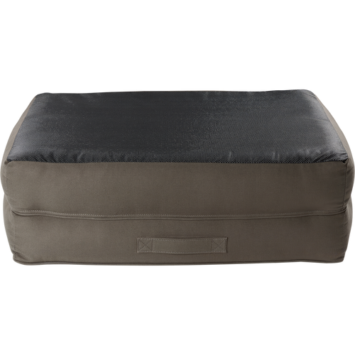 Team Gun Dog Landing Zone Premium Canvas Dog Couch with a muted brown and black design, featuring a portable cushion with a handle and slip-resistant bottom.
