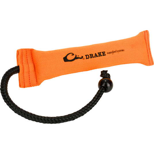 Orange Medium Firehose Bumper with molded ball and cork filling for durability and easy throwing. Perfect for visual and scent training.