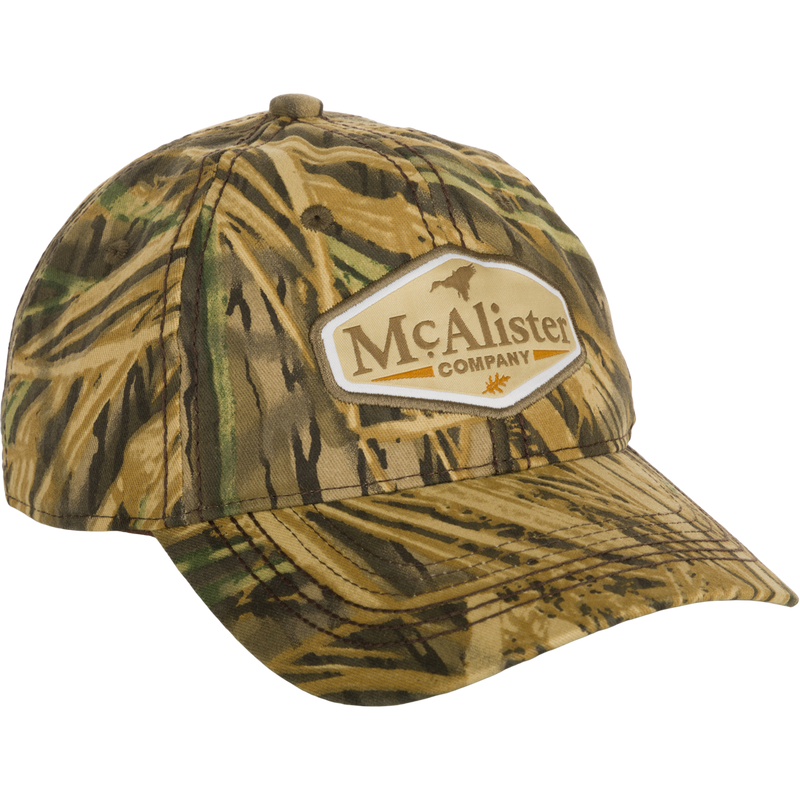 A stylish camouflage hat with a logo patch, perfect for outdoor activities or everyday wear.