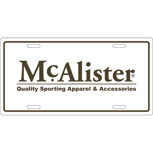 McAlister License Plate White rectangular sign with bold black text