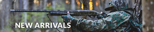 Person in camouflage holding a rifle with 'NEW ARRIVALS' text overlay