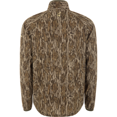 Back view of the RTL - Half Zip Pullover with Spider Web Technology, showcasing camo pattern, raglan sleeves, and curved hem, designed for durability and comfort in hunting.