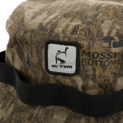 DUK Boonie Hat with Facemask, featuring camo pattern, Ol’ Tom patch, integrated face mask, and adjustable strap for outdoor functionality and comfort.