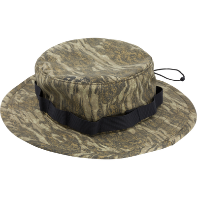DUK Boonie Hat with black band, 100% cotton, features full brim, adjustable drawstring. Ideal for outdoor activities, providing comfort and sun protection.