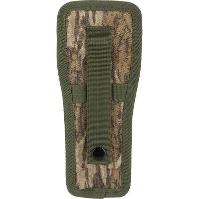 Easy Rider Thermacell Holder with Molle Attachment: Camouflage pouch featuring a black button, designed for secure attachment to hunting gear with durable Ripstop material.