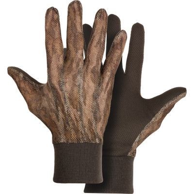Performance Mesh Turkey Gloves with breathable mesh back, rubberized gripper dot palms, and knit cuff, designed for comfort and secure grip during turkey hunting.
