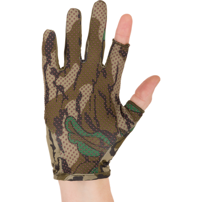 Youth Performance Glove on a hand, showcasing flexible polyester-spandex material and silicone grip texture, ideal for young outdoor enthusiasts seeking control and comfort.
