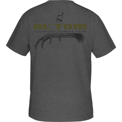 Ol' Tom Talons T-Shirt featuring a stylized turkey talon and Ol' Tom logo on front pocket, ideal for comfort and style.