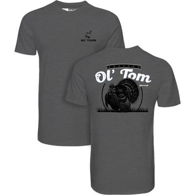 Ol Tom Full Strut T-Shirt featuring a vintage turkey illustration and logo, crafted from 60% cotton, 40% polyester for lightweight comfort.
