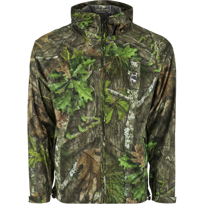 Ultralight Packable Rain Jacket - A waterproof/windproof jacket with leaves pattern. Perfect for spring showers during turkey season. Easily fits in your vest with a compact pack size of 7.5