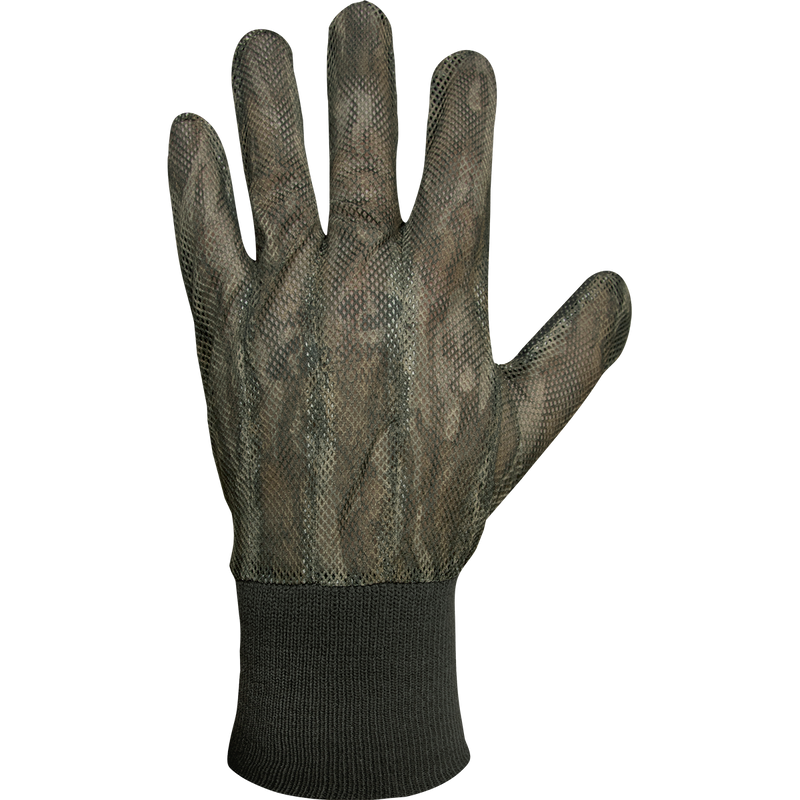 Mesh-Back Gloves with camouflage mesh backing and rubberized grip palm for comfortable concealment and maximum breathability.
