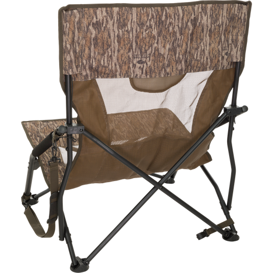 Ultimate Low Profile Turkey Chair: A rugged, foldable Bottomland chair with a comfortable sling-style seat and padded lumbar support. Easy to carry with a lightweight shoulder strap. Perfect for turkey hunting.