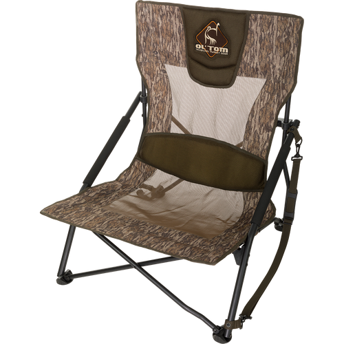 Ultimate Low Profile Turkey Chair: A rugged, foldable Bottomland chair with a comfortable sling-style seat and padded lumbar support. Easy to carry with a lightweight shoulder strap. Perfect for turkey hunting.