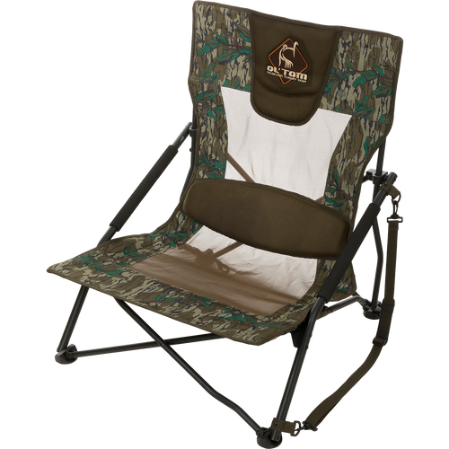 Ultimate Low Profile Turkey Chair: A rugged, foldable OS Green chair with a comfortable sling-style seat and padded lumbar support. Easy to carry with a lightweight shoulder strap. Perfect for turkey hunting.