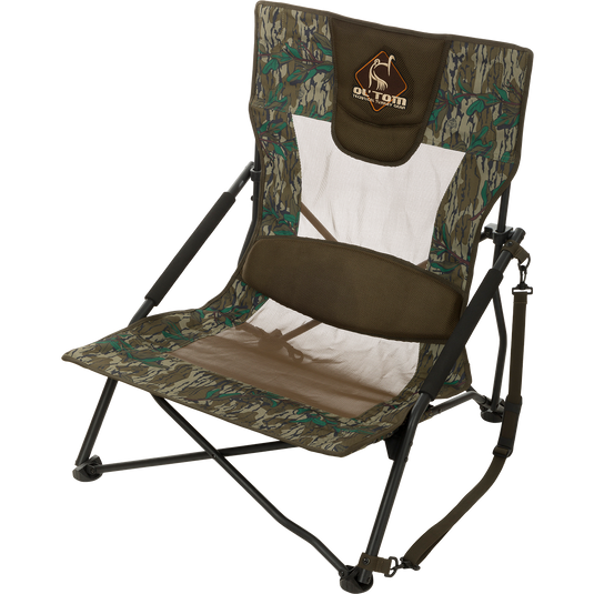 Ultimate Low Profile Turkey Chair: A rugged, foldable OS Green chair with a comfortable sling-style seat and padded lumbar support. Easy to carry with a lightweight shoulder strap. Perfect for turkey hunting.