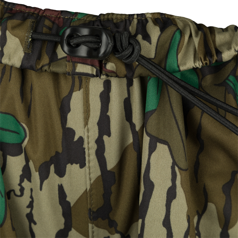 Ultralight Packable Rain Pant - Close-up of camouflage pants, perfect for spring showers during turkey season. Waterproof, windproof, and breathable. Fits easily in your vest with a compact 7