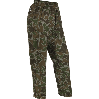 A pair of packable rain pants for outdoor enthusiasts. Waterproof, windproof, and breathable. Perfect for spring showers during turkey season. Easily packable in a 7