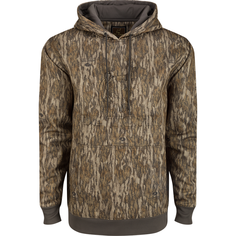 Back Eddy Embossed Camo Hoodie: A stretchy, midweight polyester hoodie with DWR coating for light rain protection. Features kangaroo pocket and adjustable drawstring hood. Perfect for chilly winter mornings or as a mid-layer.