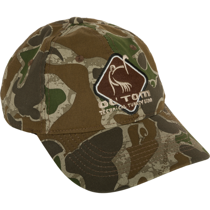 Camo Cotton Ol' Tom Diamond Logo Cap - A mid-profile fit, structured cotton cap with a logo. Features a hook & loop back closure.