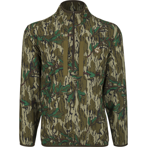 A Tech 1/4 Zip with Spine Pad, a camouflage jacket with deep quarter-zip neck and multiple pockets for calls and accessories.