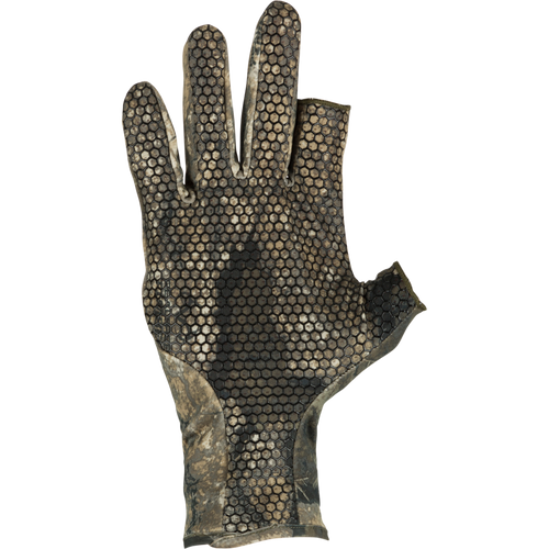 Performance Stretch-Fit Turkey Gloves - Realtree: Form-fitting fingerless glove with rubberized grip dot palms for improved feel and dexterity.