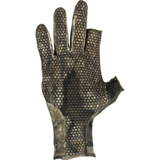 Performance Stretch-Fit Turkey Gloves - Realtree: Form-fitting fingerless glove with rubberized grip dot palms for improved feel and dexterity.