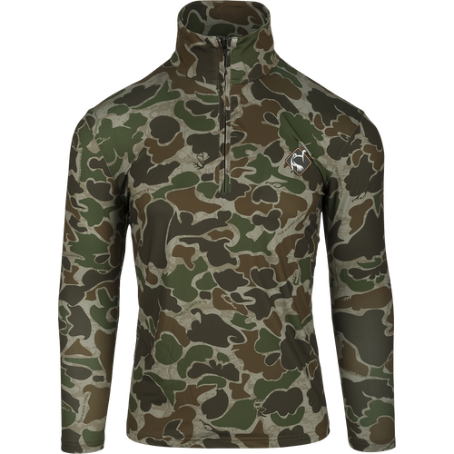Quarter Zip Performance Shirt for hot-weather turkey hunting by Ol' Tom. Moisture-wicking, ultralight fabric with deep front zipper and semi-structured collar for concealment and sun protection.