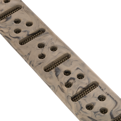 Turkey Tote close-up showing durable polypropylene webbing straps, solid metal slip ring, and vulcanized rubber shoulder pad for secure bird transportation.