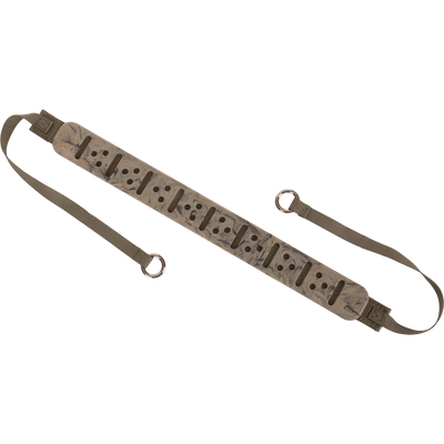 Close-up of the Turkey Tote's strap with holes, featuring a durable metal slip ring for easy attachment, designed for transporting birds securely.