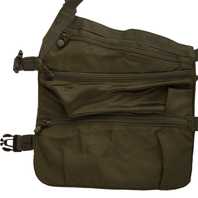 Time & Motion™ Gunslinger Turkey Vest featuring organized external pockets, adjustable straps, and a removable seat cushion, designed for efficient gear access during hunting.