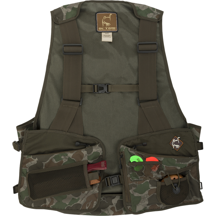 Time & Motion Youth Easy-Rider Turkey Vest - Old School Green: Youth turkey vest with detachable Magnattach™ padded rear seat cushion, zippered front pockets, quick-draw shell loops, and designated pockets for calls. Adjustable chest/side straps for all youth sizes.